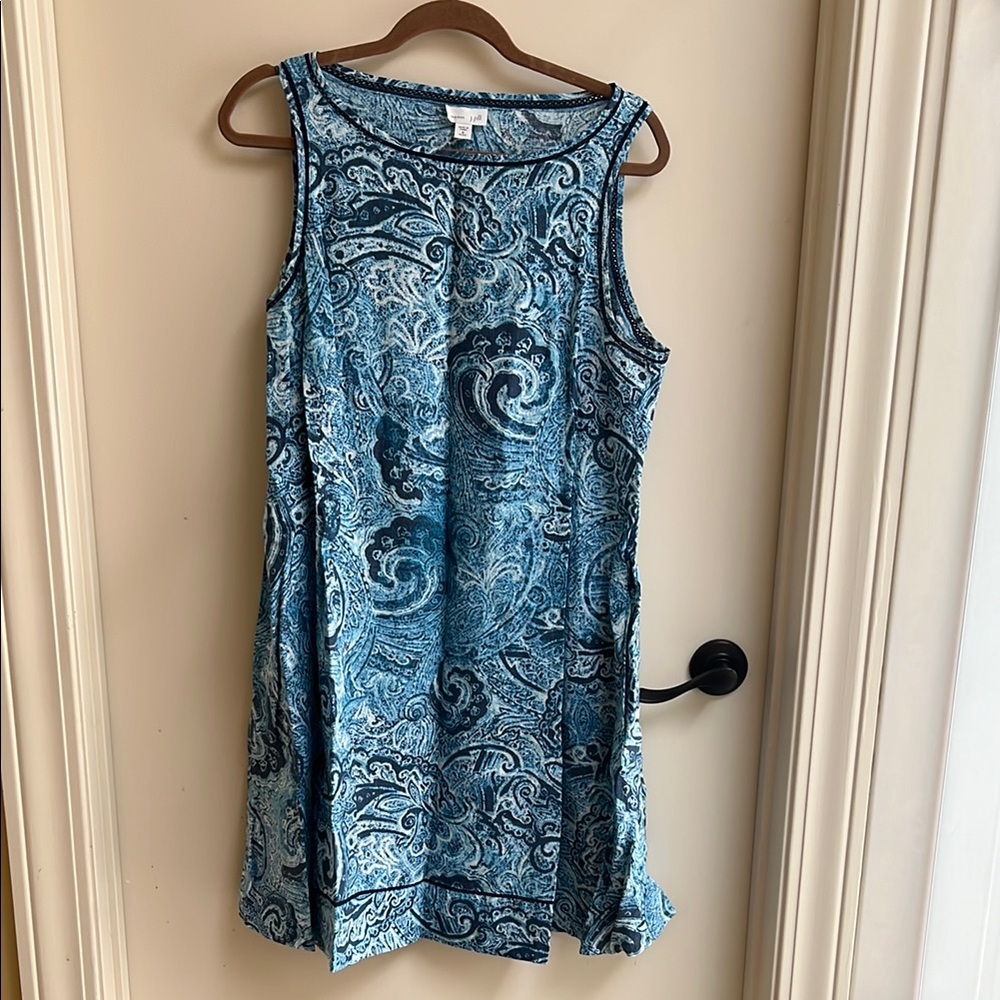 J. Jill Blue and White Paisley Linen Dress